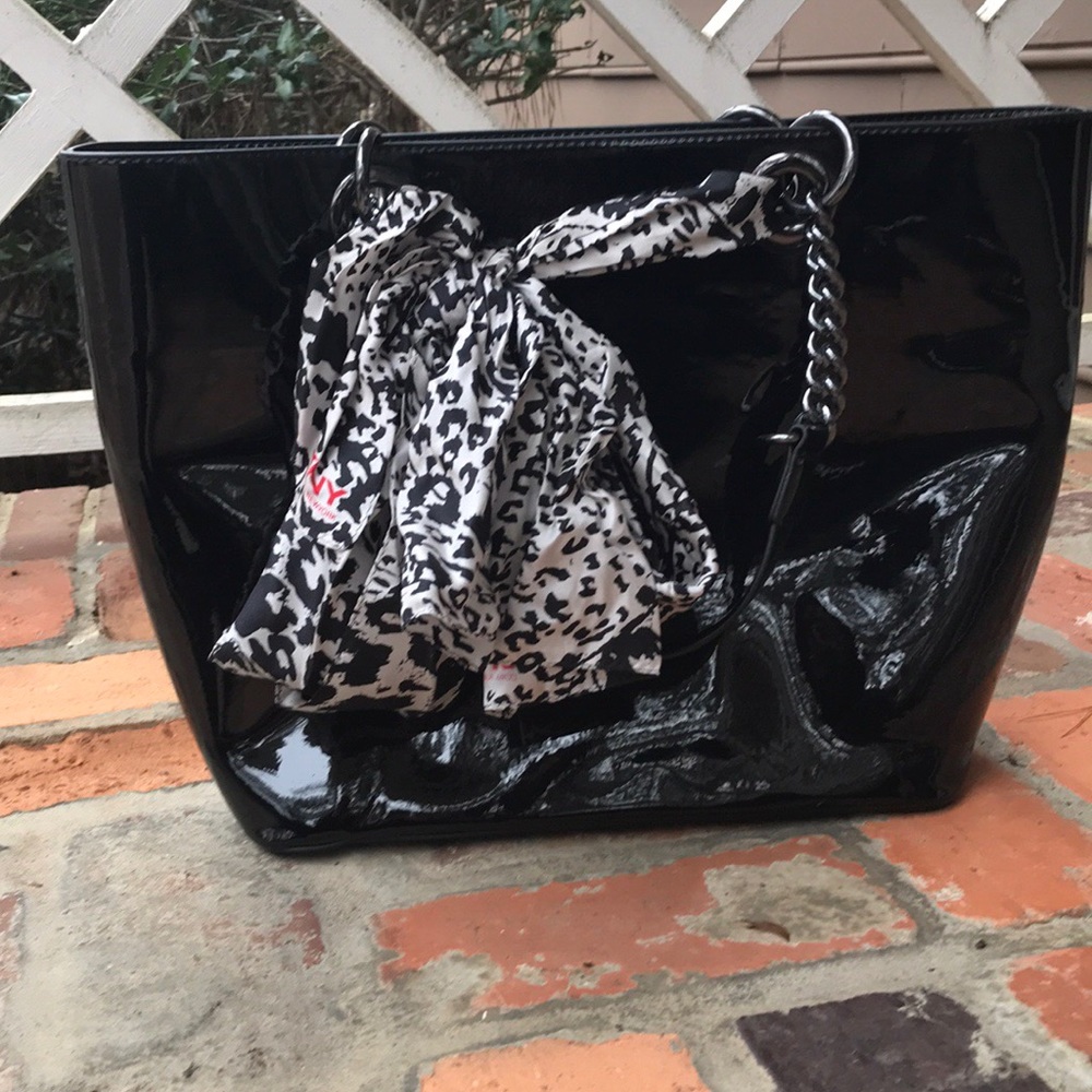 DKNY black/white patent scarf bag.